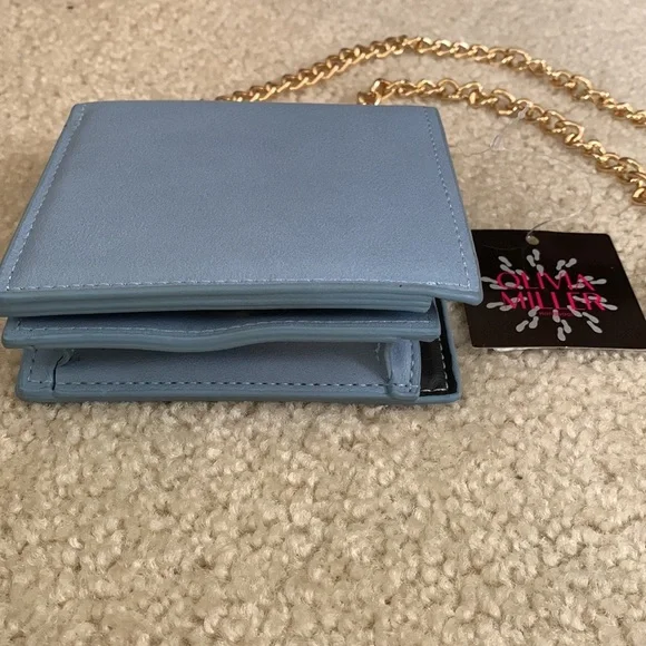 OLIVIA MILLER Faux Leather Blue Wallet With Gold Chain Strap NWT and Gift Box - Picture 7 of 16